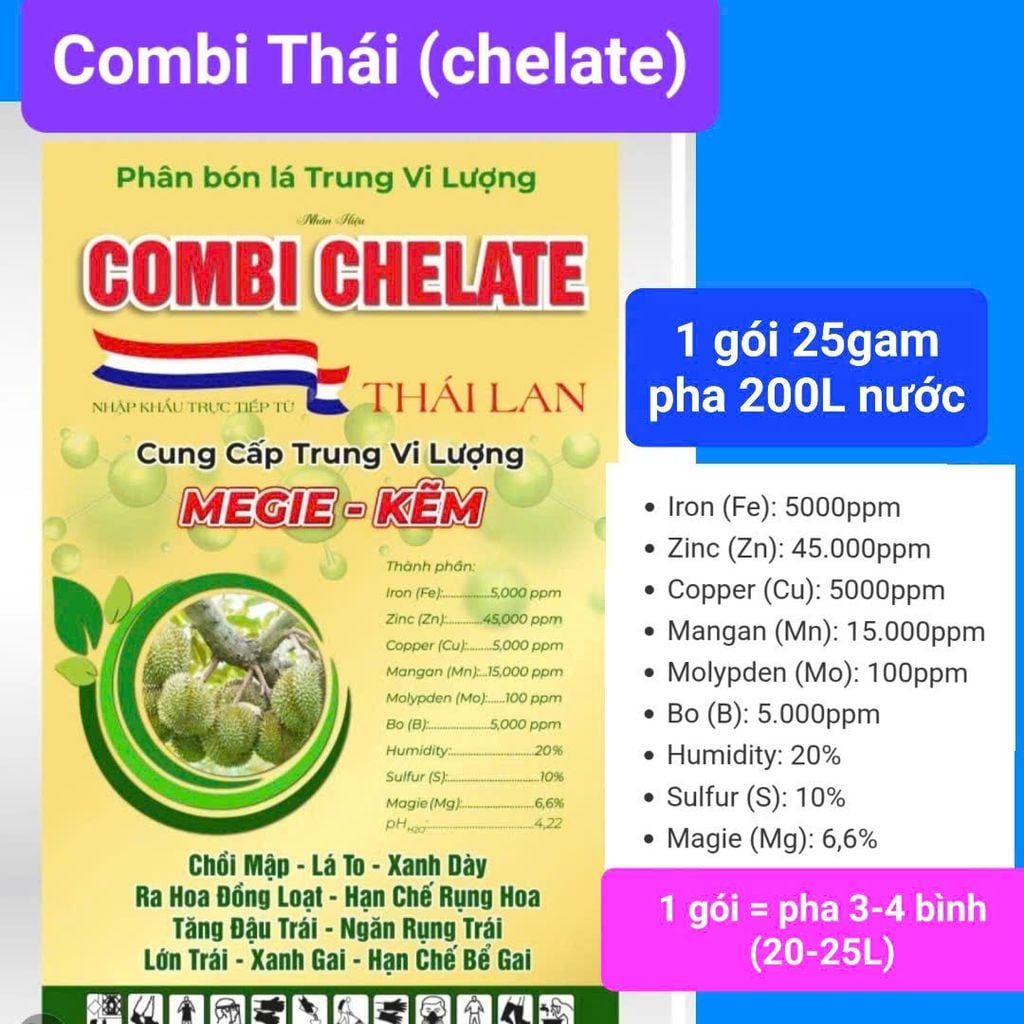 Combi Thái gói 25gr, combi CHELATE : Phân bón vi lượng NUTI MIX SPARK Combi Thái cung cấp trung vi lượng với hàm lượng cao - dạng chelate dễ hòa tan, cây hấp thụ nhanh