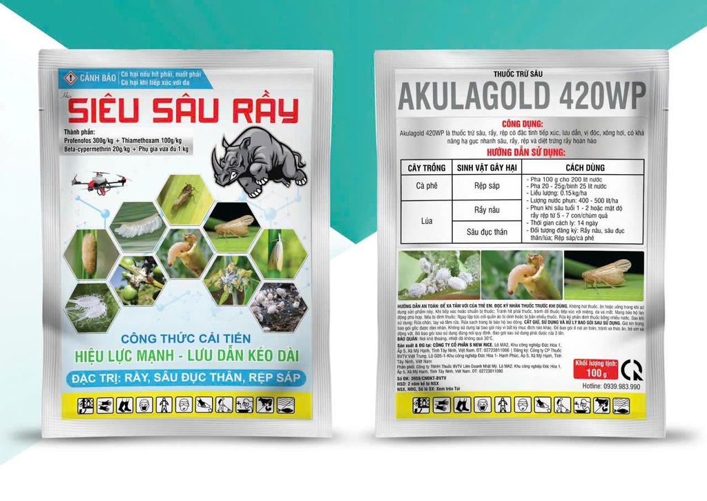 Akulagold 420WP, siêu sâu rầy 100gam: diệt trứng rầy, rệp sáp, sâu đục thân, kiến, rầy xanh, rầy phấn trắng, bọ trĩ