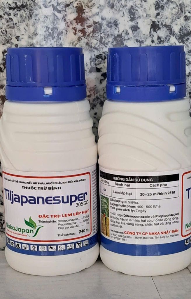 Thuốc trừ bệnh Tiljapanesuper 305SC 240ml; hoạt chất: difenoconazole 155g/l, propiconazole 150g/l ; đặc trị lem lép hạt trên lúa