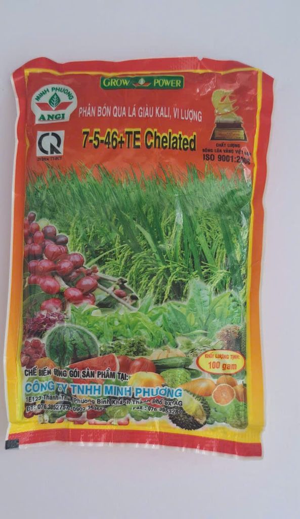(100gam) Phân bón lá NPK 7-5-46 + TE dạng chelate: giàu kali, vi lượng, hàm lượng kali cao 46%