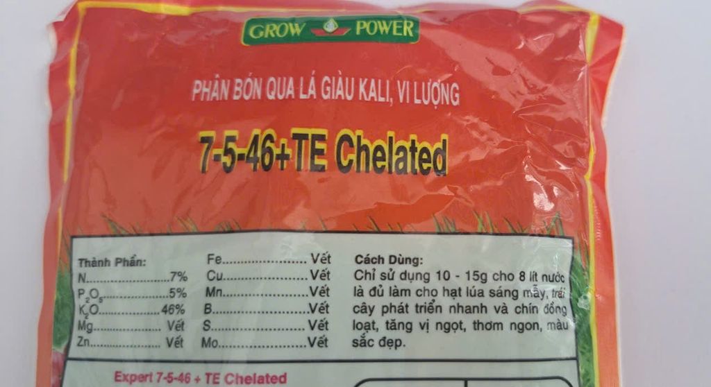 (100gam) Phân bón lá NPK 7-5-46 + TE dạng chelate: giàu kali, vi lượng, hàm lượng kali cao 46%