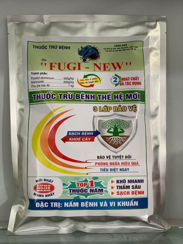 (Gói lớn 1kg) Thuốc trừ bệnh ANLIA 600WG hiệu FUGI NEW 1kg : Fosetyl-aliminium 400g/kg, Mancozeb 200g/kg, phụ gia vừa đủ 1 kg: thuốc trừ bệnh thế hệ mới, bột trắng, siêu mịn, sạch bệnh, xanh cây, mướt lá