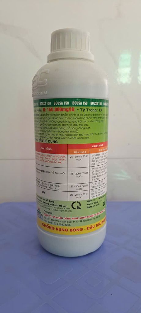 Phân bón vi lượng BOUSA 150 chai 500ml: chống rụng bông, đậu trái nhiều, trổ bông đồng loạt, bóng trái, chắc hạt, dày cơm