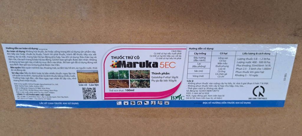 Thuốc trừ cỏ Maruka 5EC trừ cỏ lồng vực, cỏ túc, mầm trầu, đuôi phụng, cỏ ống, cỏ chân gà, cỏ chỉ, cỏ lúa trên cây đậu nành, đậu phộng, sắn, vừng