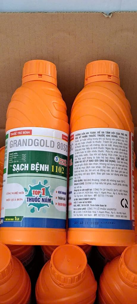 Sạch bệnh 1102 1 lít - Grandgold 80sc 1 lít -   1 lít:  đặc trị nấm bệnh, vàng lá, khô vằn, nấm hồng trên sầu riêng