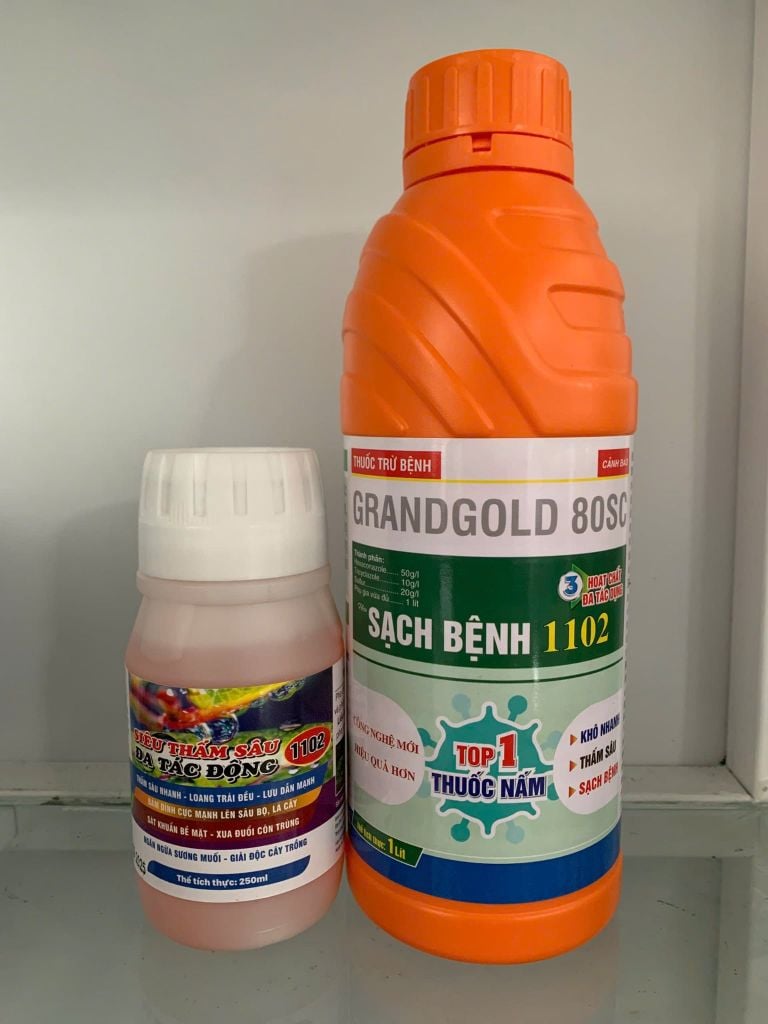 Sạch bệnh 1102 1 lít - Grandgold 80sc 1 lít -   1 lít:  đặc trị nấm bệnh, vàng lá, khô vằn, nấm hồng trên sầu riêng