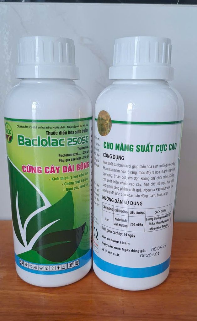 (500ml và 900ml) BACLOLAC 250SC : thuốc điều hòa snh trưởng Paclobutrazol……….250g/l, phân hóa mầm hoa, thúc ra hoa nhanh và mạnh, cứng cây và dài bông