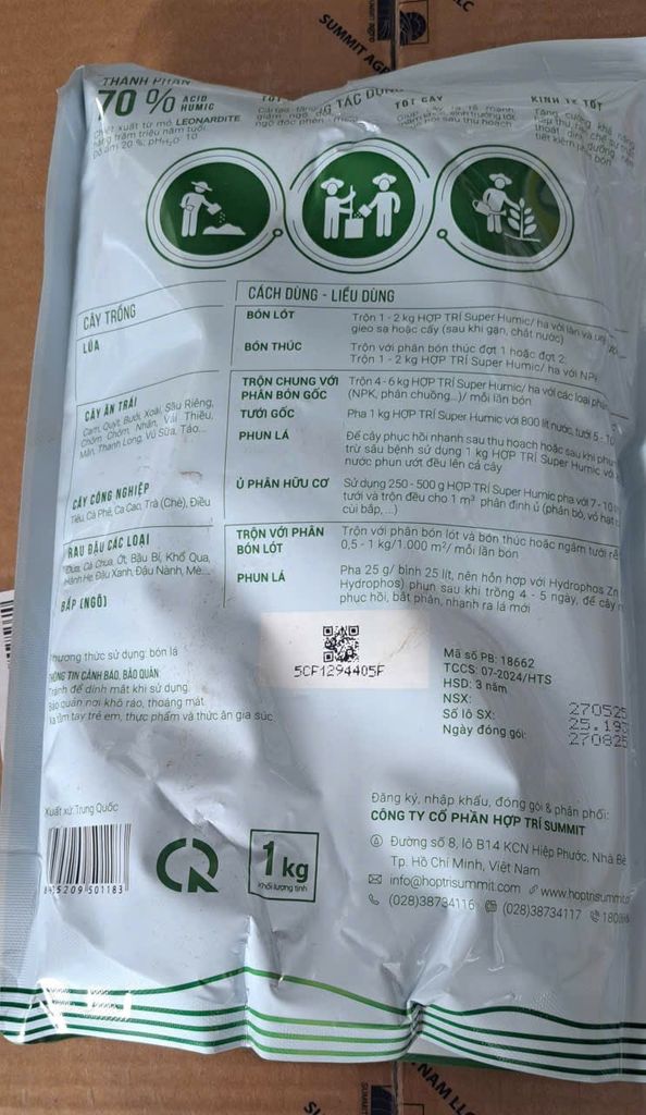 (1 Kg) Phân bón lá Humic super Hợp Trí 1kg - Dạng bột, Acid Humic 70%, giúp ra rễ, cải tạo đất
