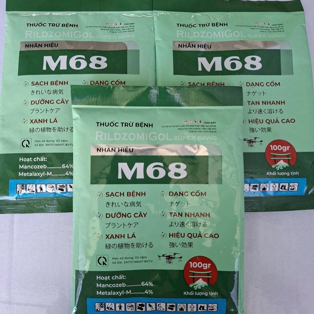 (Gói 100g) Thuốc Trừ Bệnh M68 RILDZOMIGOL SUPER 68WG: sạch bệnh, dưỡng cây, xanh lá, dạng cốm, tan nhanh, hiệu quả cao