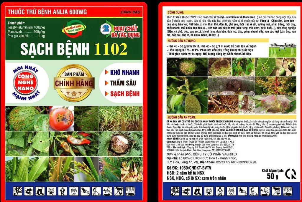 Bộ Giải Pháp 1 gói SẠCH BỆNH 1102 + 1 gói AGRONIL: đặc trị sương mai, cháy lá, đốm lá trên cây dưa hấu