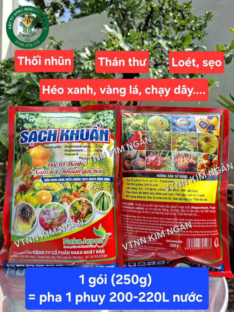 Sạch Khuẩn 21WP, Rorai 21Wp 25gam, 100gam, 250gam: trừ nấm khuẩn gây thối nhũn, thán thư, loét, sẹo, héo xanh, vàng lá