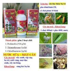 (Chai 400ml) Thuốc trừ sâu TP SAP,Bakari 512EC : trừ rệp sáp, mọt đục cành, sâu đục thân, bọ trĩ, sùng hà khoai lang/ bọ hà, sâu vẽ bùa