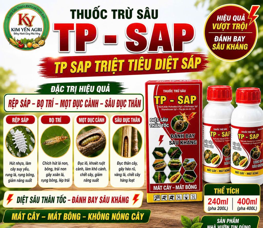 (Chai 400ml) Thuốc trừ sâu TP SAP,Bakari 512EC : trừ rệp sáp, mọt đục cành, sâu đục thân, bọ trĩ, sùng hà khoai lang/ bọ hà, sâu vẽ bùa