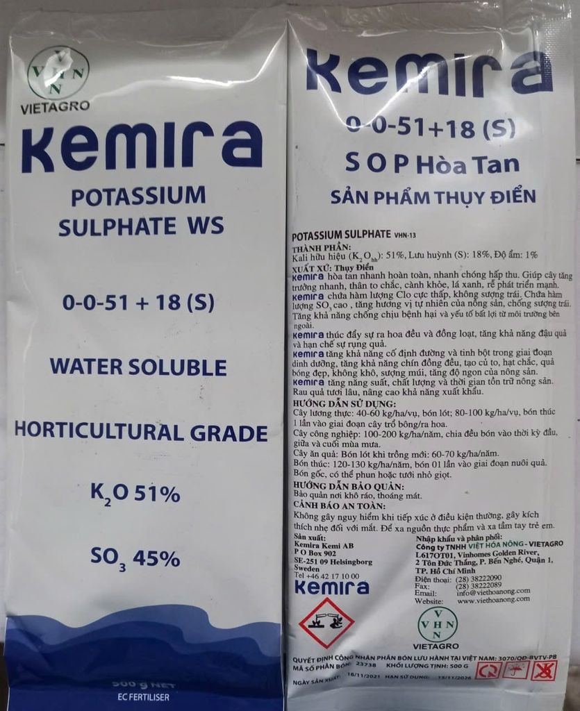 Bộ đôi Chặn Đọt Sầu Riêng KHÔNG PACLO, KHÔNG NÓNG, KHÔNG GÂY CHÁY LÁ: 1 GÓI KEMIRA (500GAM) + 1 CHAI HEXA VILL (1 LÍT)