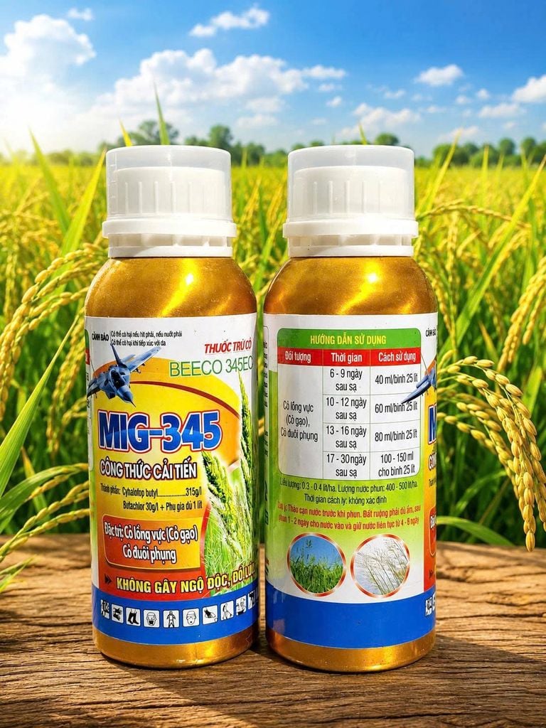 Thuốc trừ cỏ hậu nảy mầm MIG 345, Beeco 345 240ml: đặc trị cỏ lồng vực, cỏ gạo, cỏ đuôi phụng, KHÔNG ĐỎ LÚA