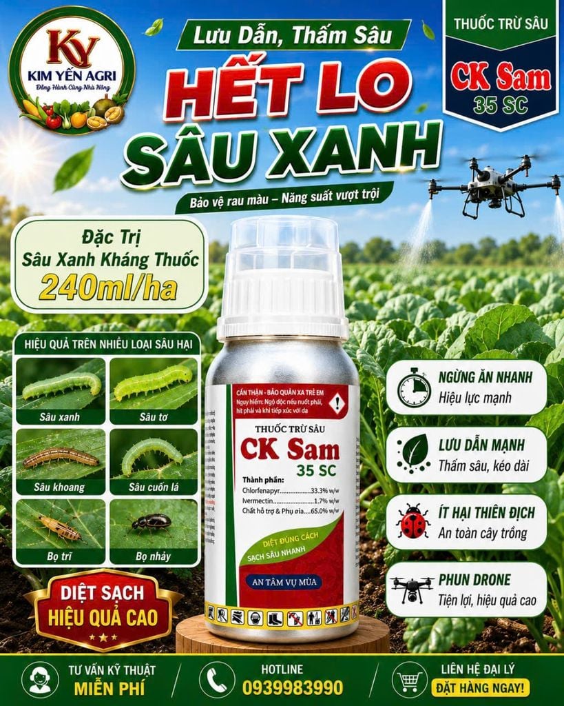 (Chai 240ml) Thuốc Trừ Sâu CK SAM 35SC [Chuyên Lúa] đặc trị Sâu đục thân, Sâu cuốn lá: Sự kết hợp độc đáo của 2 hoạt chất Chlorfenapyr & Ivermectin: lưu dẫn, thấm sâu, sâu ngừng ăn ngay sau phun.