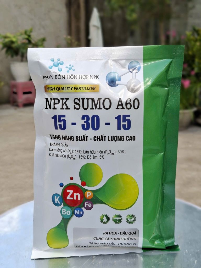 (Gói 500g) Phân bón hỗn hợp NPK 15-30-15 SUMO A60: Ra hoa - Đậu quả; Tăng màu sắc - Hương vị
