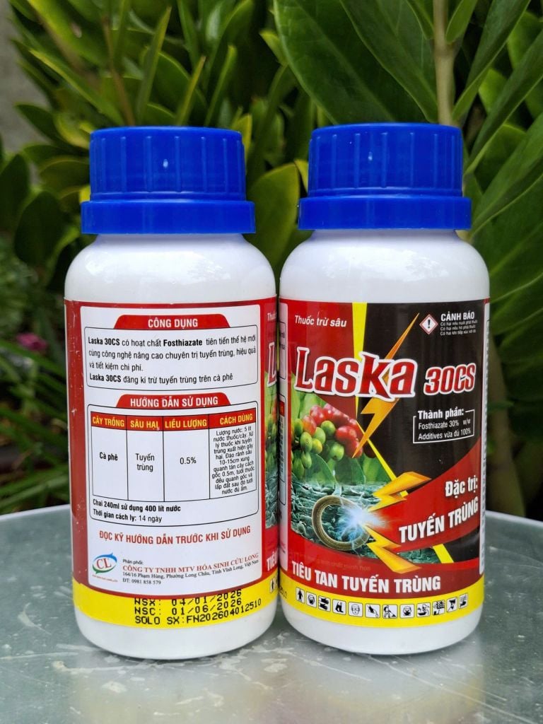 (1 chai 240ml = pha 400L nước) Đặc trị tuyến trùng rễ LASKA 30CS: với hoạt chất tiên tiến Fosthiazate 30% w/w