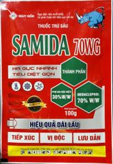 (Gói 100g) Thuốc trừ sâu SAMIDA 70WG: Dạng cốm, mát cây, tan tốt, không bám trái sau phun. Đặc trị rệp sáp, rầy xanh, rầy phấn, bọ trĩ, rầy mềm