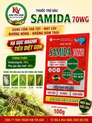 (Gói 100g) Thuốc trừ sâu SAMIDA 70WG: Dạng cốm, mát cây, tan tốt, không bám trái sau phun. Đặc trị rệp sáp, rầy xanh, rầy phấn, bọ trĩ, rầy mềm