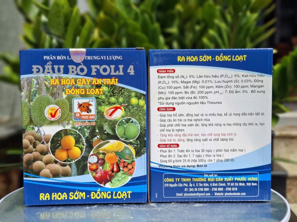 Bộ đôi rước mắt cua trên sầu riêng: ĐẦU BÒ FOLI 4 + NEWBRA 0.01SL: ra hoa sớm, đồng loạt; điều hòa sinh trưởng cây trồng giai đoạn ra hoa