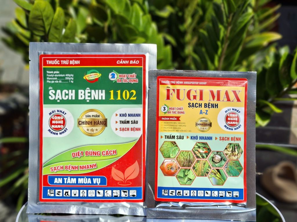 Thuốc trừ bệnh thối ngó cây sen, thối lá và thối rễ sen: Fugi max 25g và Sạch bệnh 1102 50g VÀ Poner 10gam