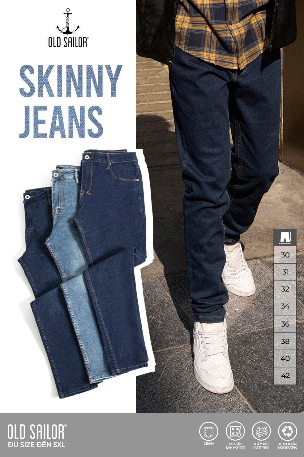  Quần Jean Nam Form Skinny Old Sailor - 6484 - Big size upto 42 