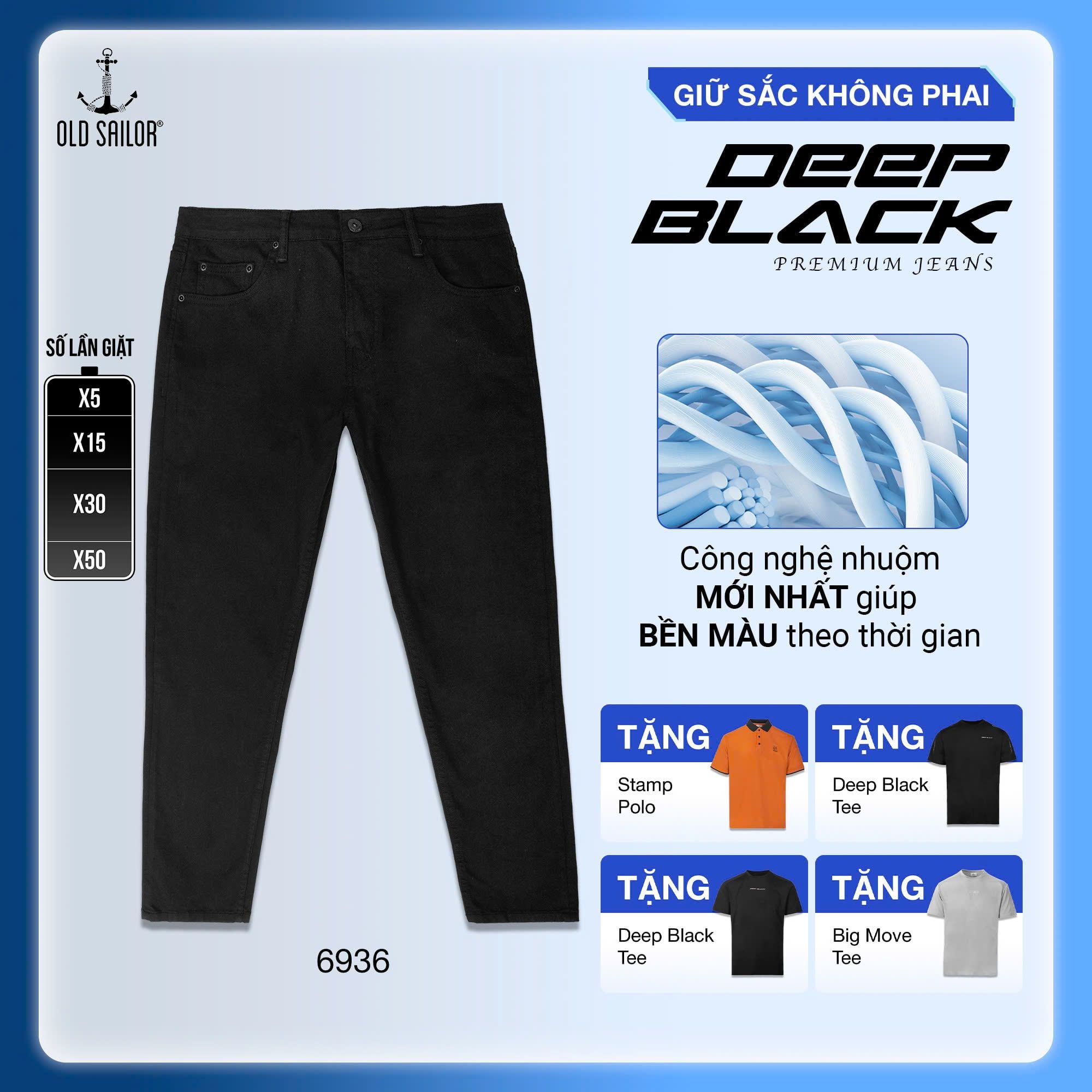  Quần Jeans Deep Black Form Carrot 95cm Old Sailor - 6936 - Big size upto 44 