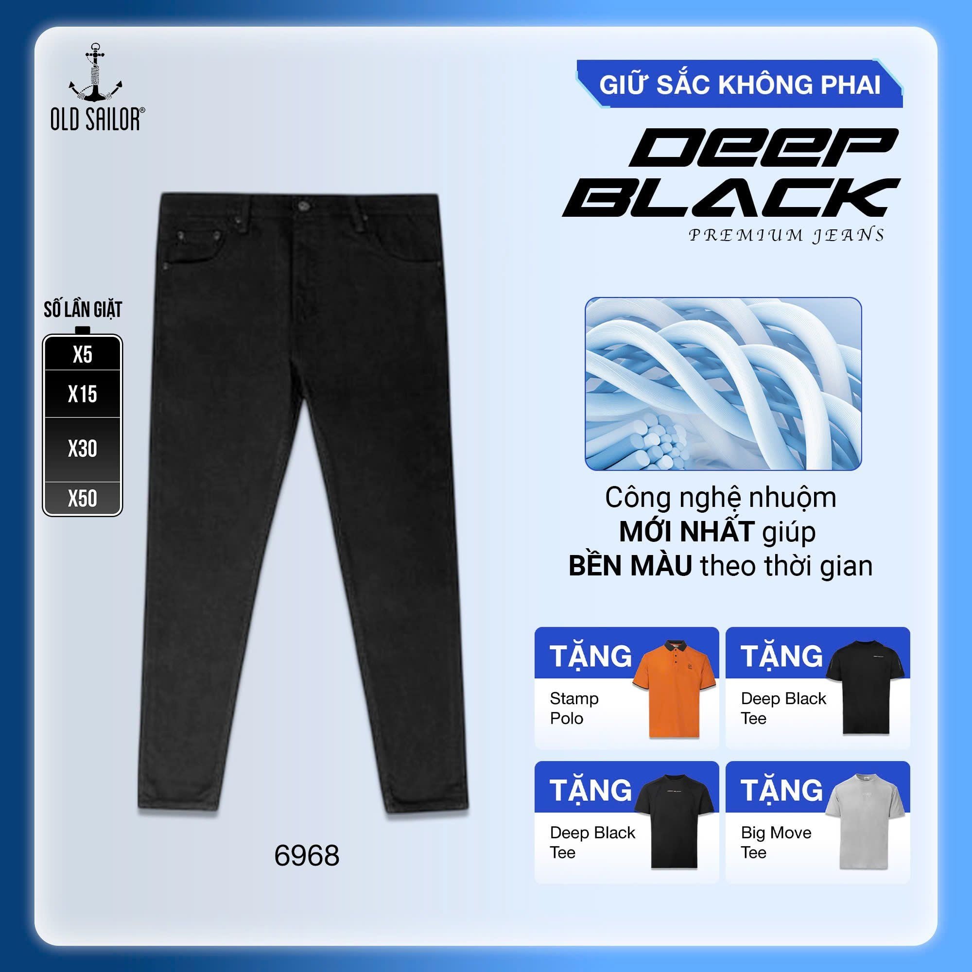  Quần Jean Nam Deep Black Form Carrot 95cm Old Sailor - 6968 - Big size upto 44 