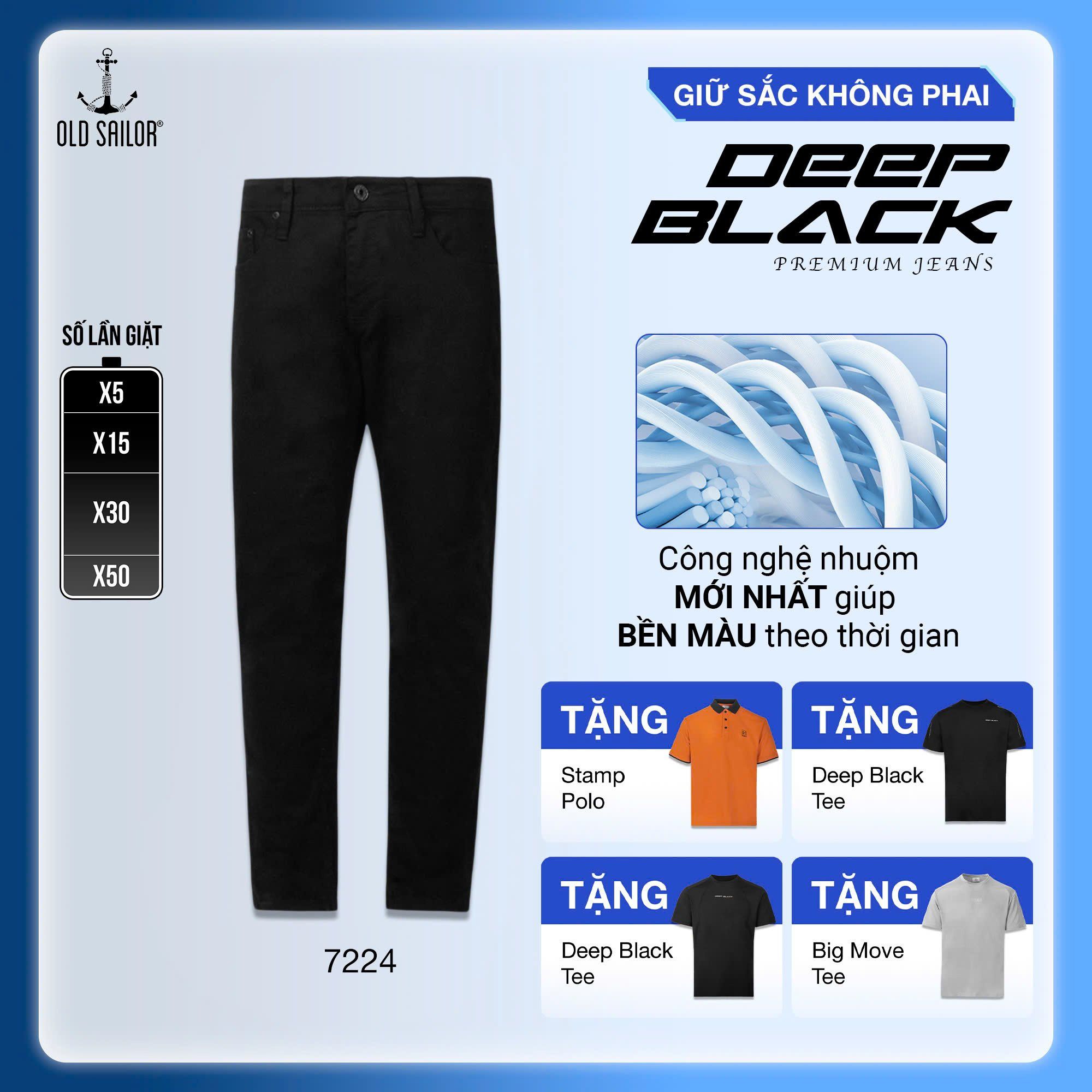  Quần Jean Nam Premium Jeans Deep-Black Old Sailor - 7224 - Big size upto 44 