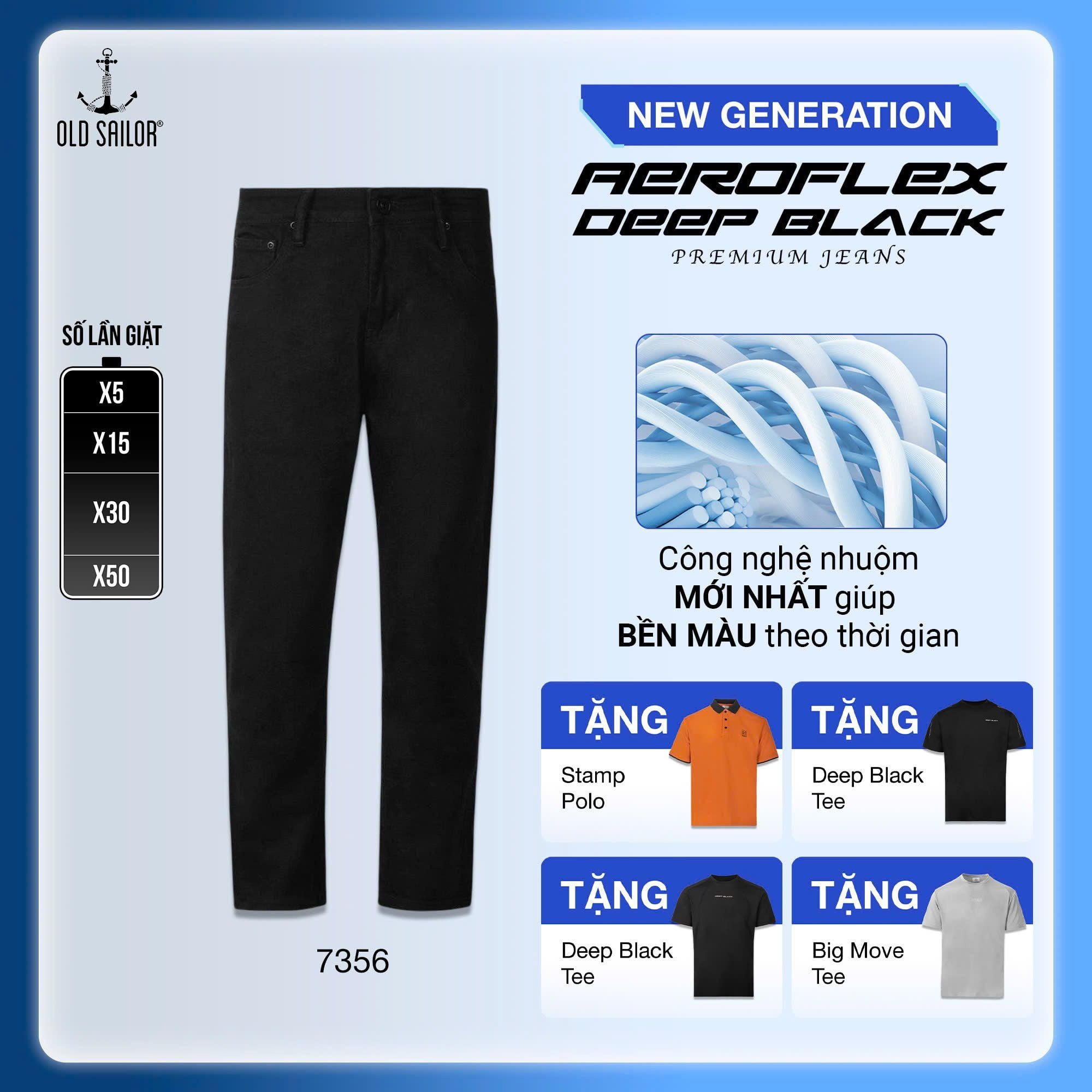  Quần Jeans Osl Aeroflex Deep-Black 95cm Jeans - 7356 