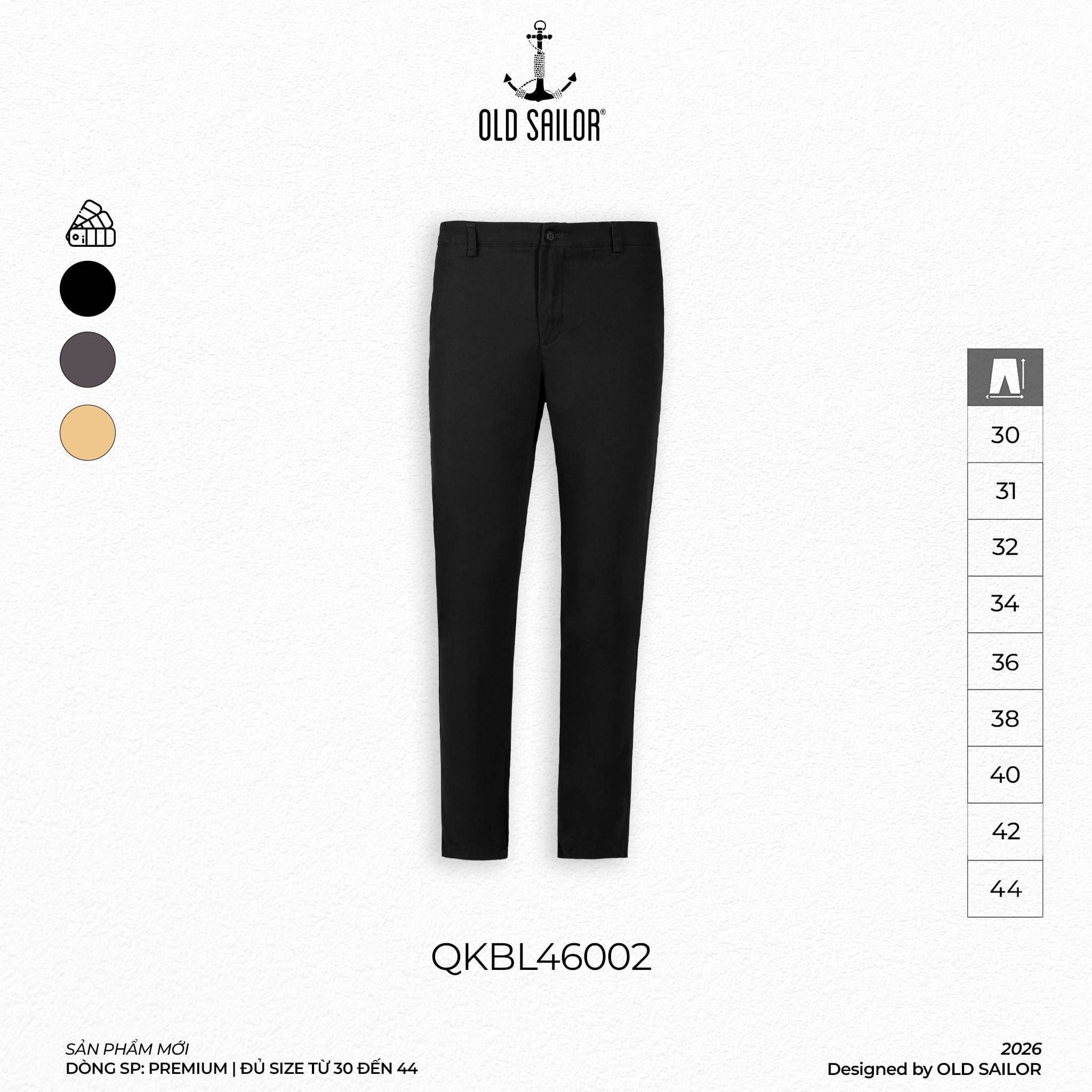  Quần Kaki Nam Elastic Premium Old Sailor - ĐEN - 46002 - Big Size Upto 44 