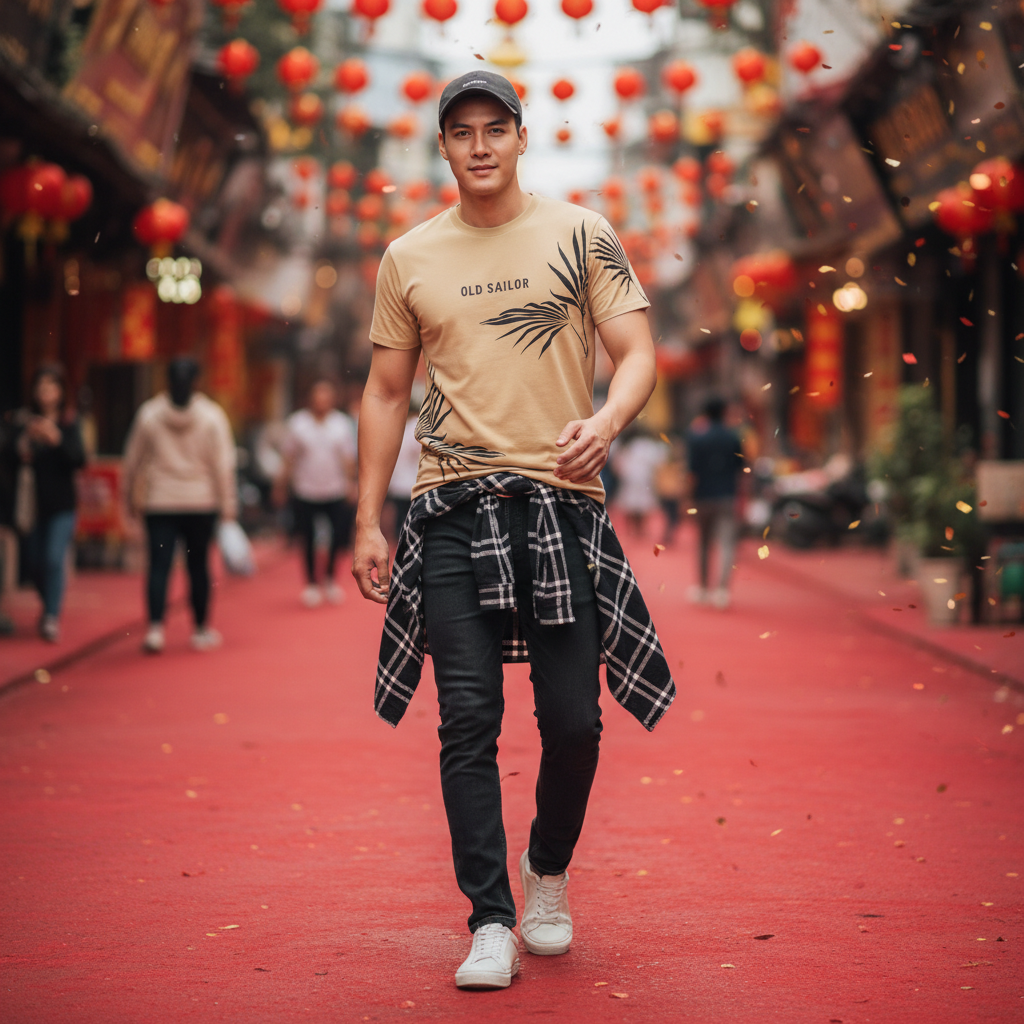  Áo Thun Nam Họa Tiết Palm Old Sailor - Beige - ATBE26020 - Big Size Upto 5XL 