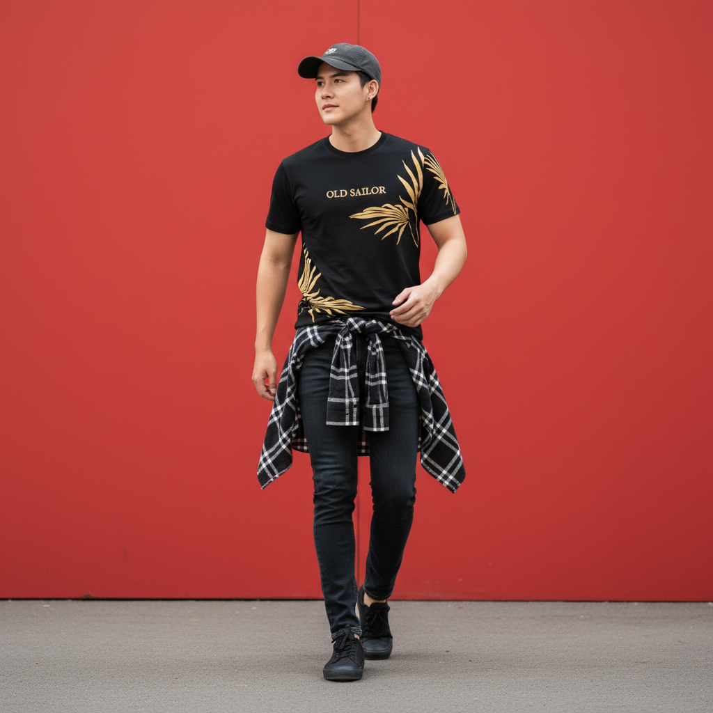  Áo Thun Nam Họa Tiết Palm Old Sailor - Black - ATDE26020 - Big Size Upto 5XL 