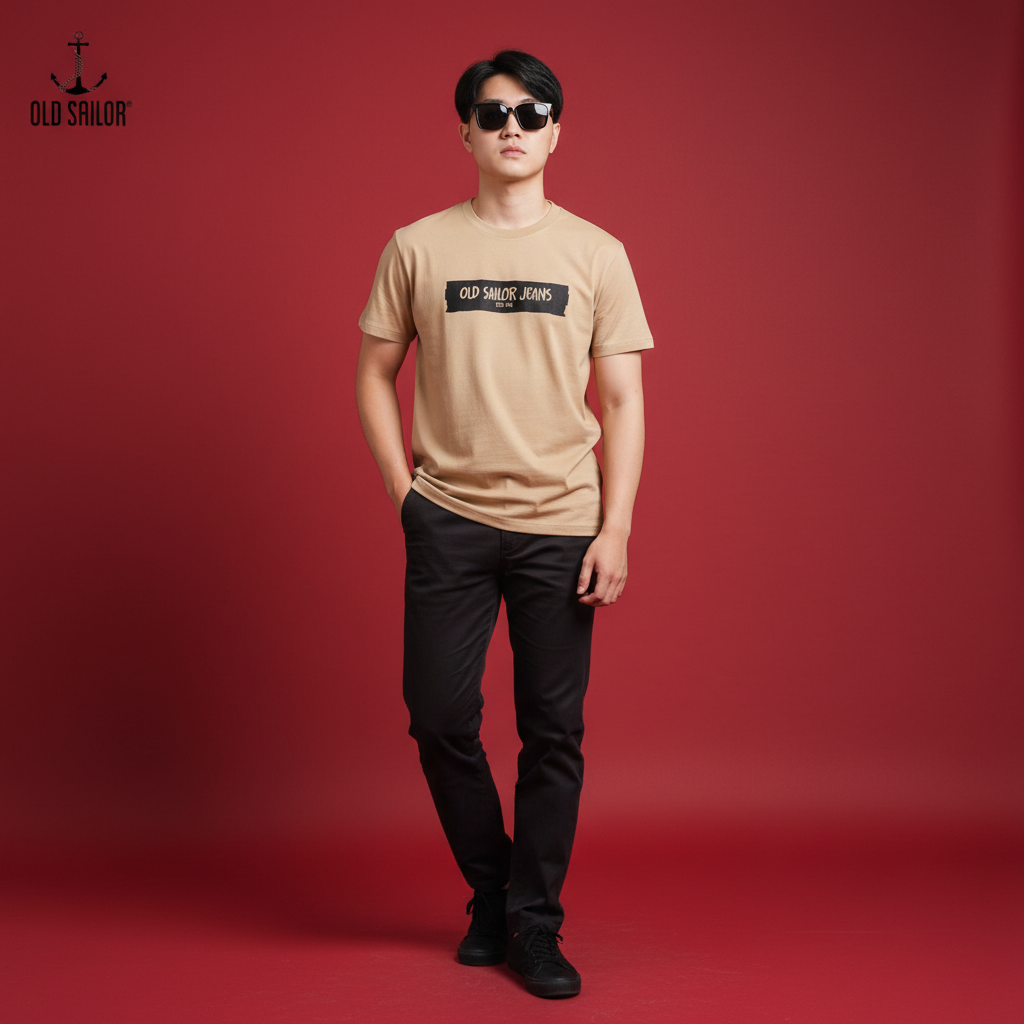  Áo Thun Nam In Họa Tiết Old Sailor - O.S.L TEE - BEIGE - ATBE 88537 - BE - Big size Upto 5XL 