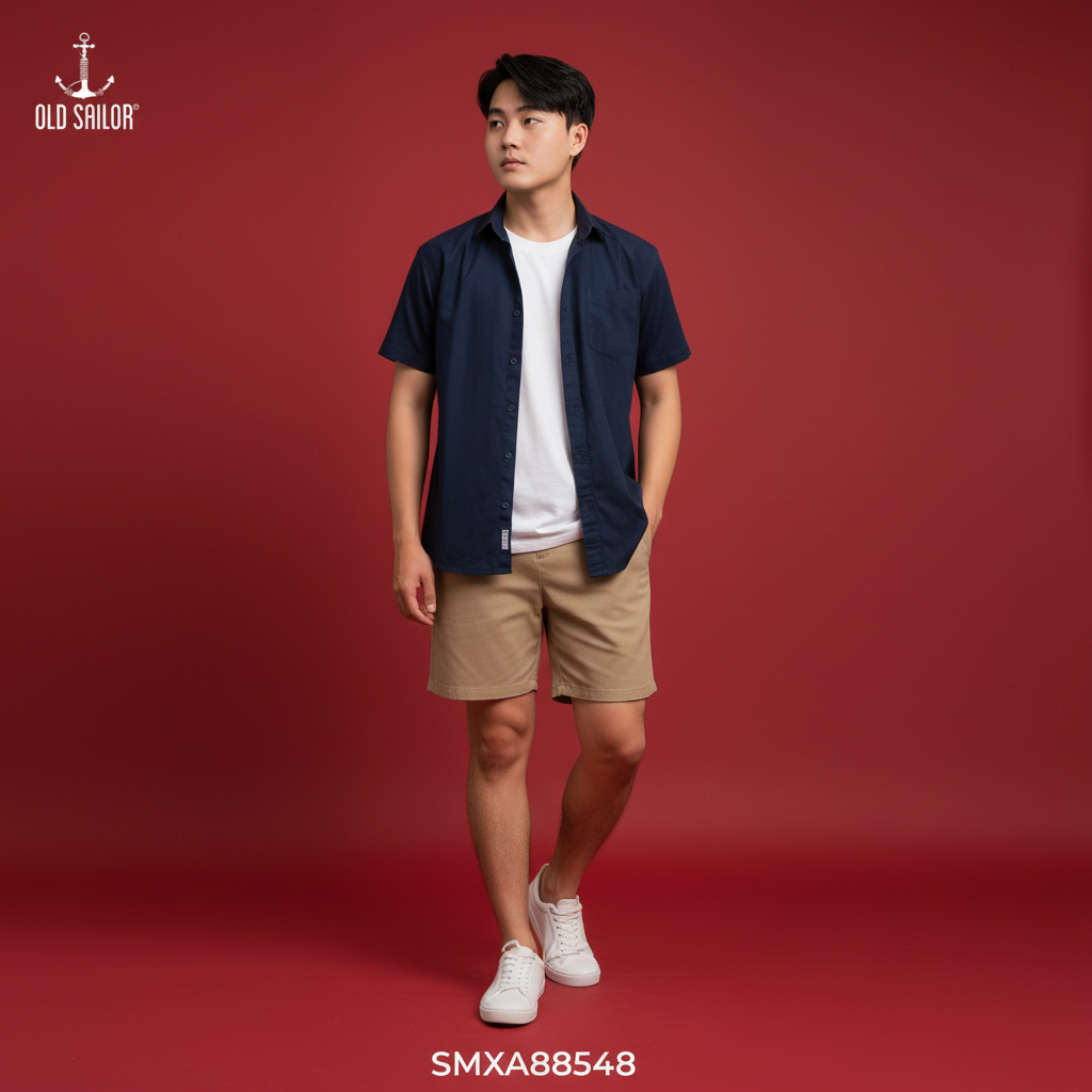  Áo sơ mi nam tay ngắn OldSailor - O.S.L KAKI SHIRT - NAVY - SMXA88548 - xanh đen - Big size upto 5XL 