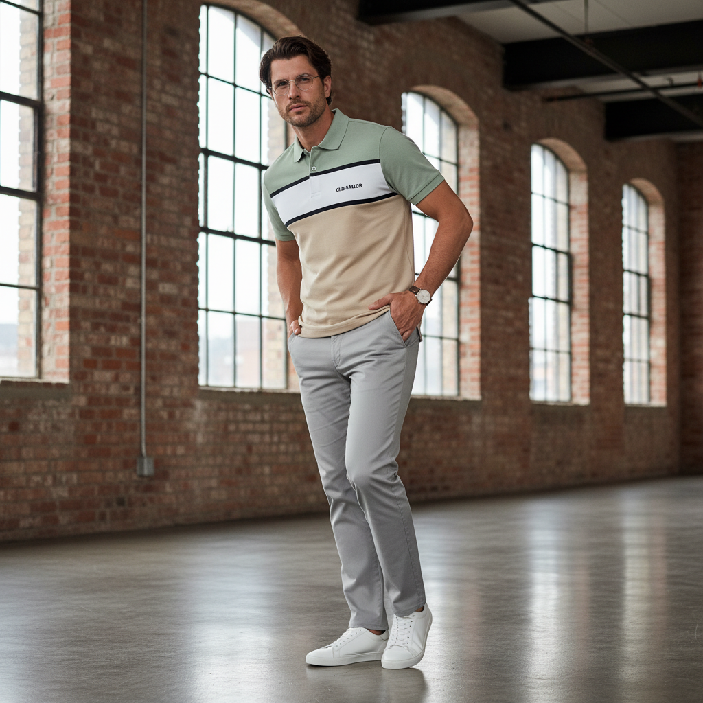  Áo polo nam phối màu Old Sailor - O.S.L COLOR BLOCK LINE POLO - BEIGE - PLBE 88540 - be - Big size upto 5XL - 2023 