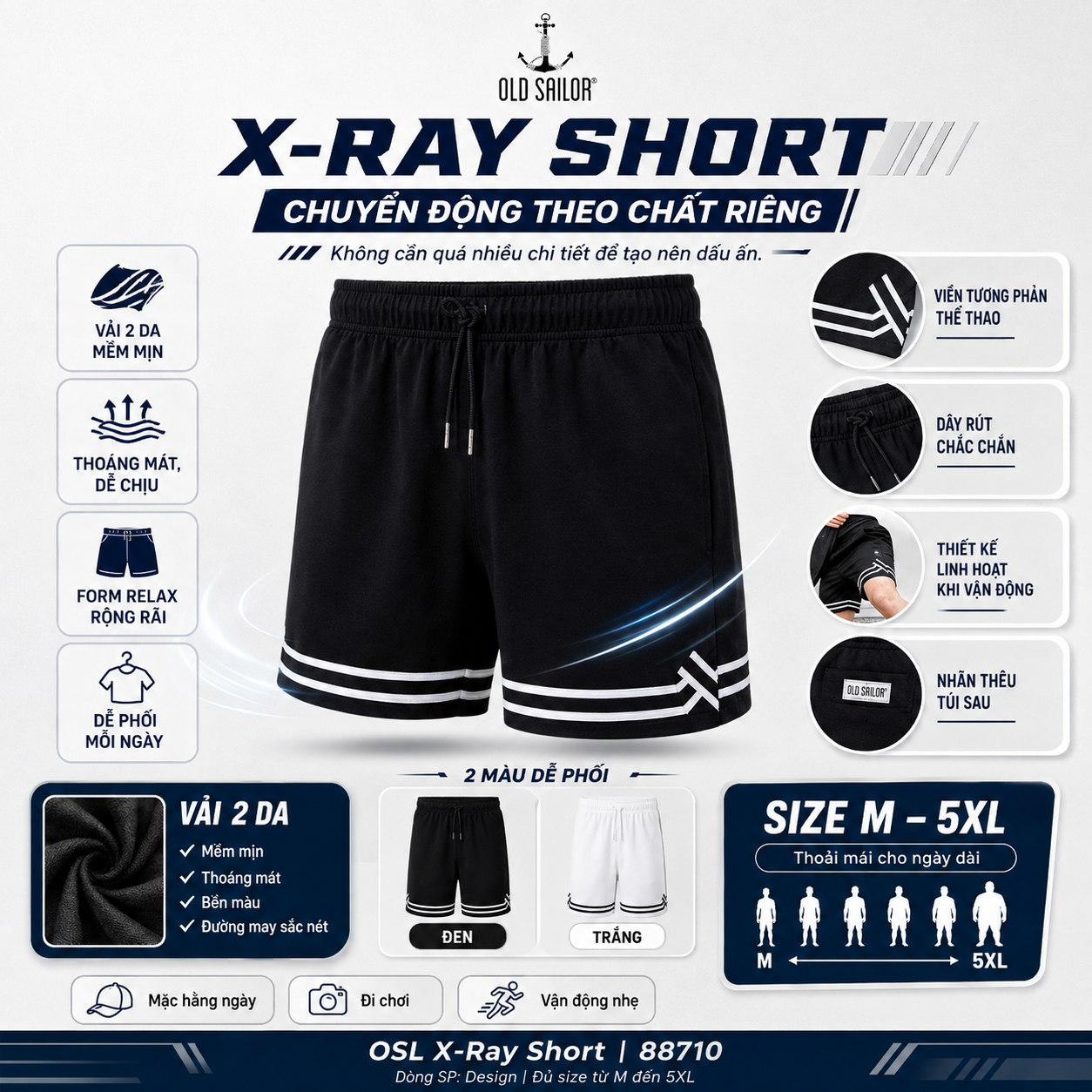  Quần Short Nam X-Ray 88710 | Form Relax M–5XL | Old Sailor 