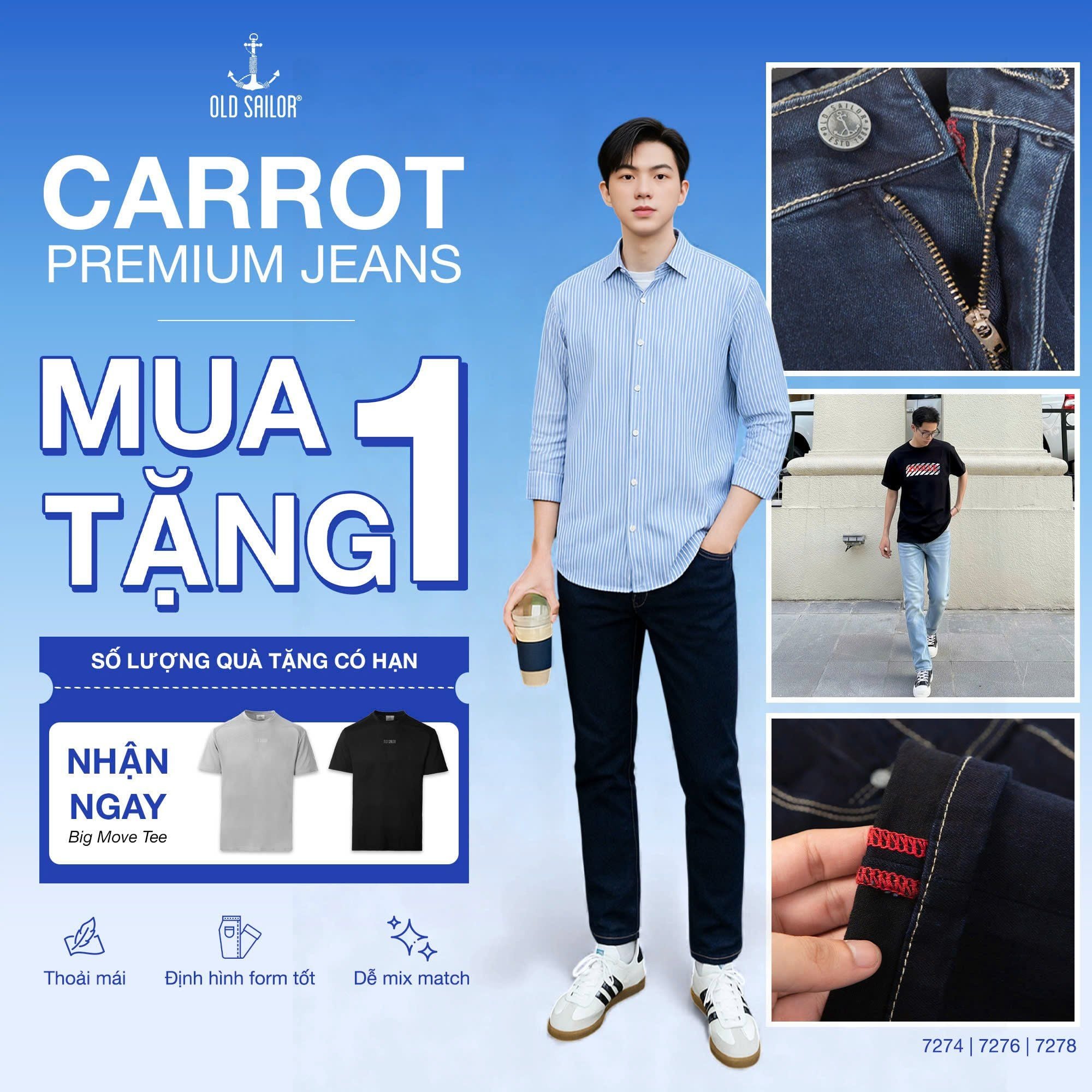  Quần Jean Nam Osl Carrot Premium Jeans - 7278 
