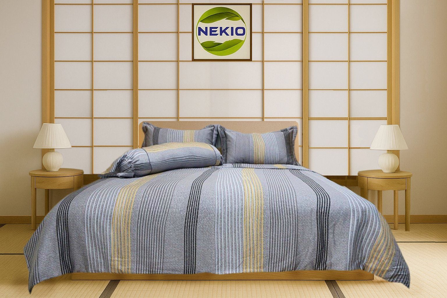  Bộ Chăn ga lụa Tencel Kẻ Xám 