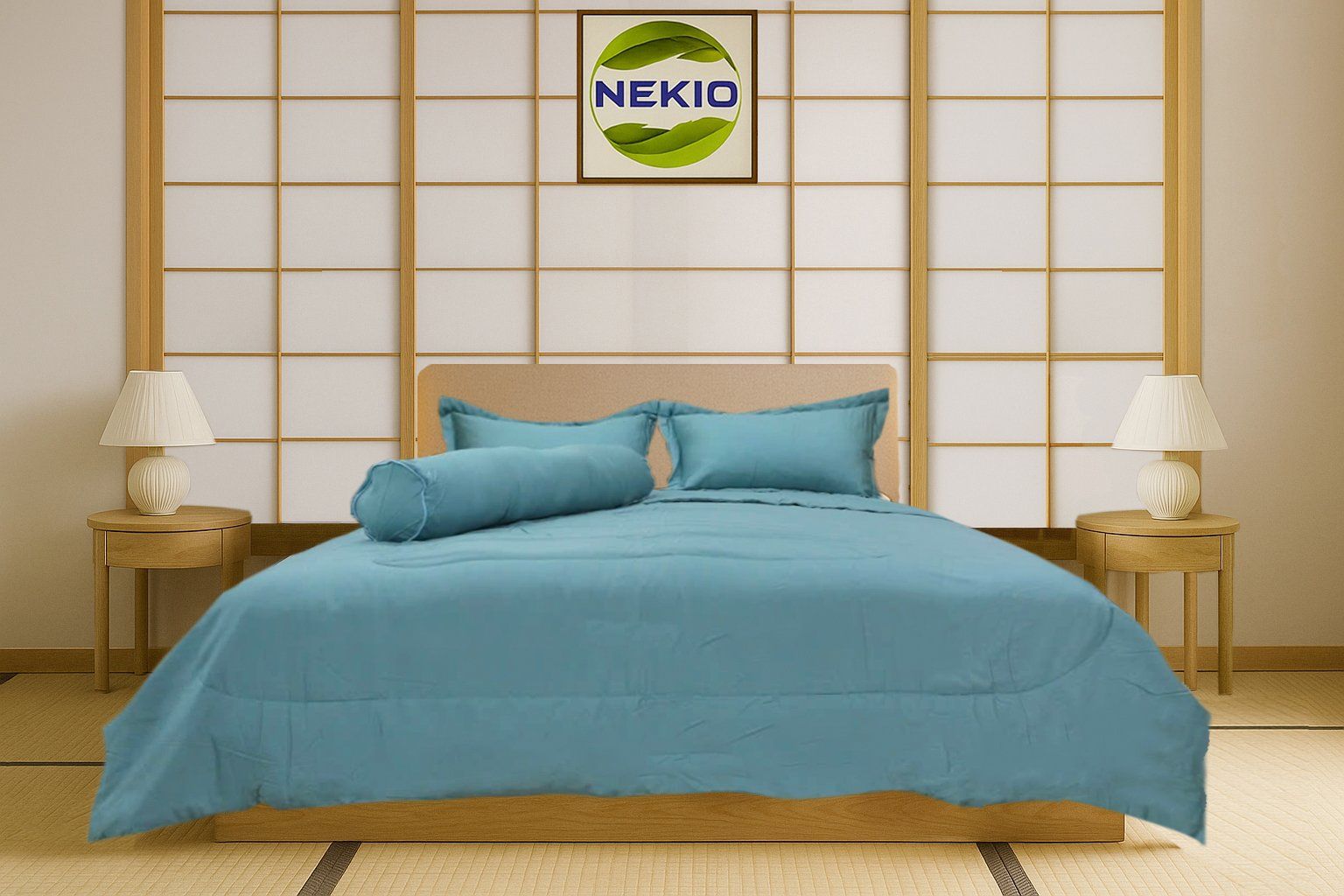  Bộ chăn ga lụa Tencel Nekio Xanh 