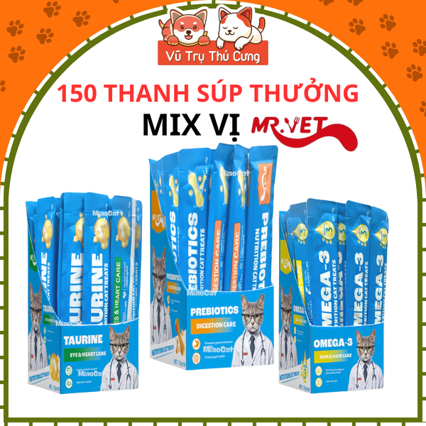 HỘP 50 THANH Súp Thưởng Cho Mèo Mượt Lông, Hỗ Trợ Tiêu Hóa Mr.Vet