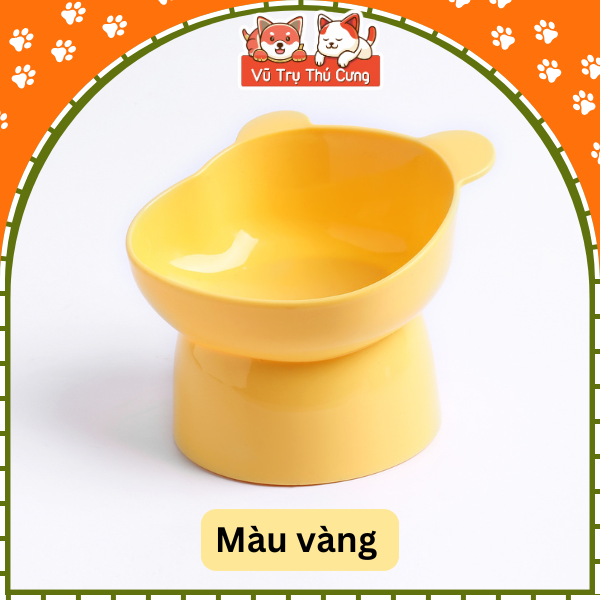 Bát ăn cho chó mèo chống gù lưng, họa tiết tai gấu màu pastel