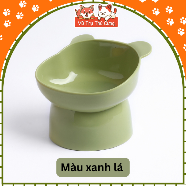 Bát ăn cho chó mèo chống gù lưng, họa tiết tai gấu màu pastel