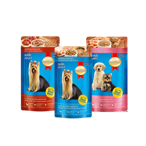 Pate cho Chó Smartheart dạng gói 130g, thành phần từ Thịt bò, thịt gà và Rau củ