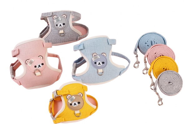 Dây dắt chó mèo dạng Yếm đeo, hoạ tiết mặt gấu dễ thương