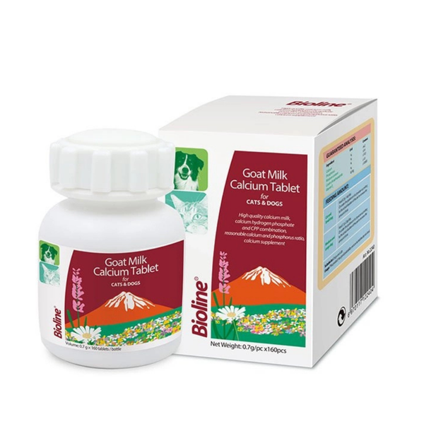 Viên canxi sữa dê Bioline cho chó mèo hộp 160 viên