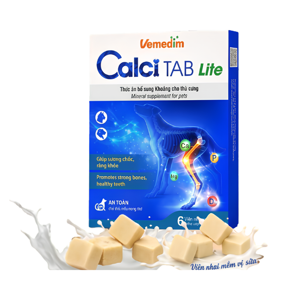 Viên Canxi Mềm Vị Sữa Cho Chó Mèo Calci Tab Lite Vemedim- Hộp 6 Viên