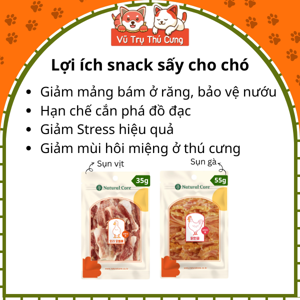 Snack Sấy Cho Chó Sụn Gà Vịt Natural Core 55g