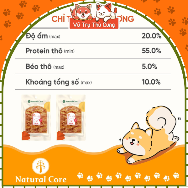 Snack Sấy Cho Chó Sụn Gà Vịt Natural Core 55g